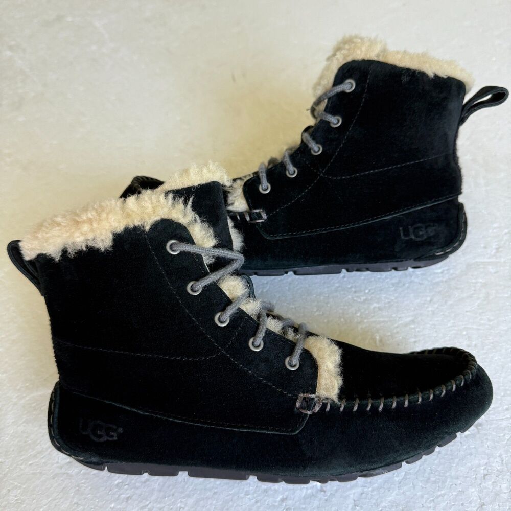 UGG Chickadee 1007716 Black Suede Lace Up Women's Moccasins Ankle Booties Size 6